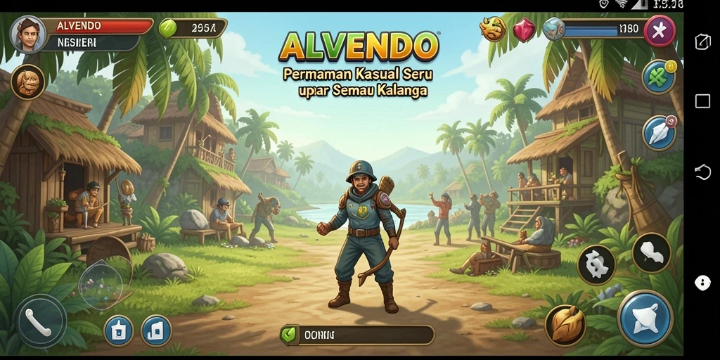 Tangkapan layar ALVENDO menampilkan gameplay yang ceria dan penuh warna.