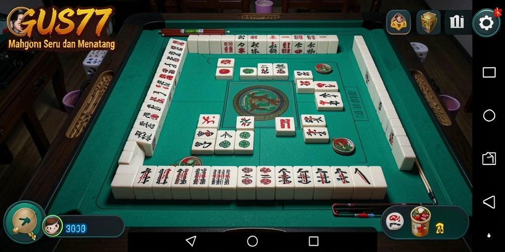 Tampilan gameplay <strong>GUS77</strong> dengan ubin-ubin Mahjong yang menarik.