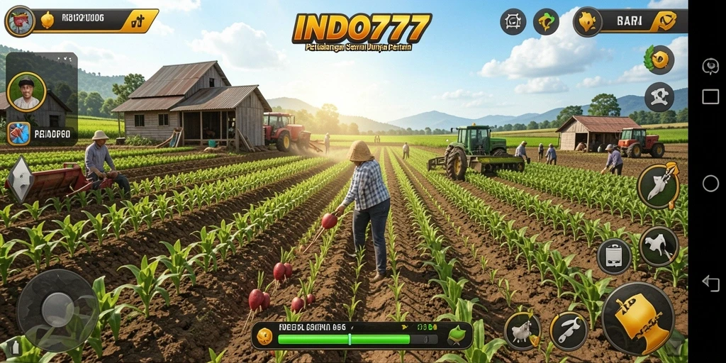 Screenshot gameplay INDO777 dengan aktivitas bertani yang seru.